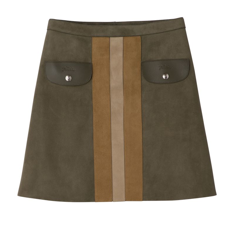 Women Longchamp Leather Skirts Khaki | Ireland-523OGFCNZ
