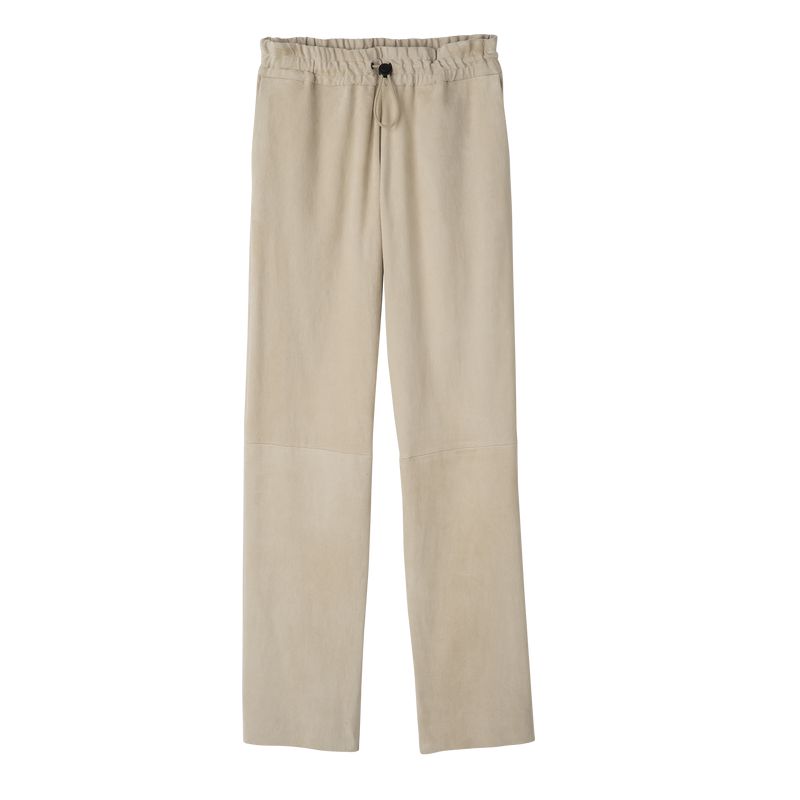 Women Longchamp Leather Straight Pants Beige | Ireland-703QGYJZA