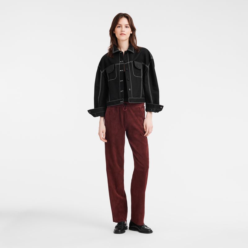 Women Longchamp Leather Straight Pants Burgundy | Ireland-892IBKADU