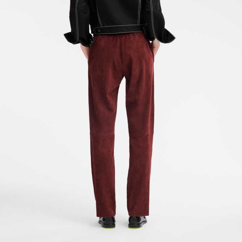 Women Longchamp Leather Straight Pants Burgundy | Ireland-892IBKADU