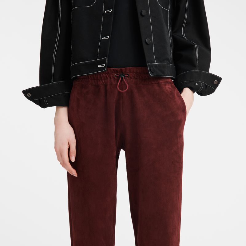 Women Longchamp Leather Straight Pants Burgundy | Ireland-892IBKADU