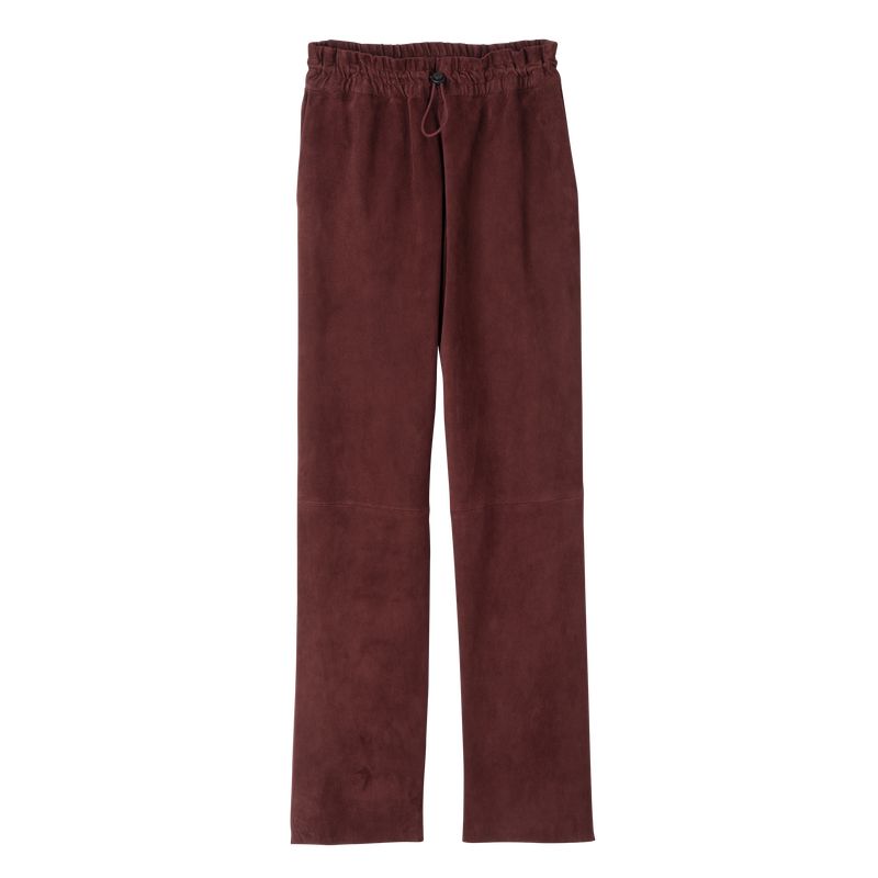 Women Longchamp Leather Straight Pants Burgundy | Ireland-892IBKADU