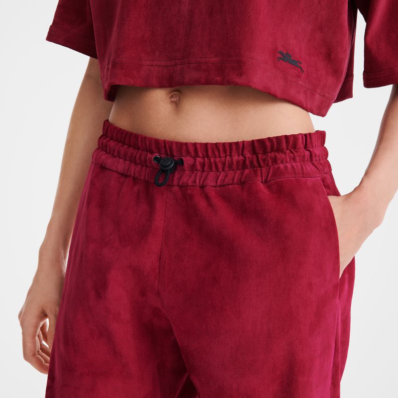 Women Longchamp Leather Straight Pants Dark Red | Ireland-849QWOKST
