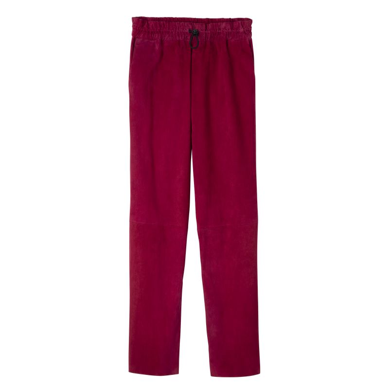 Women Longchamp Leather Straight Pants Dark Red | Ireland-849QWOKST