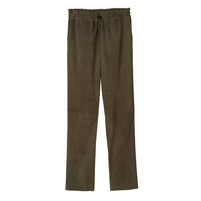 Women Longchamp Leather Straight Pants Khaki | Ireland-170VSPUJY