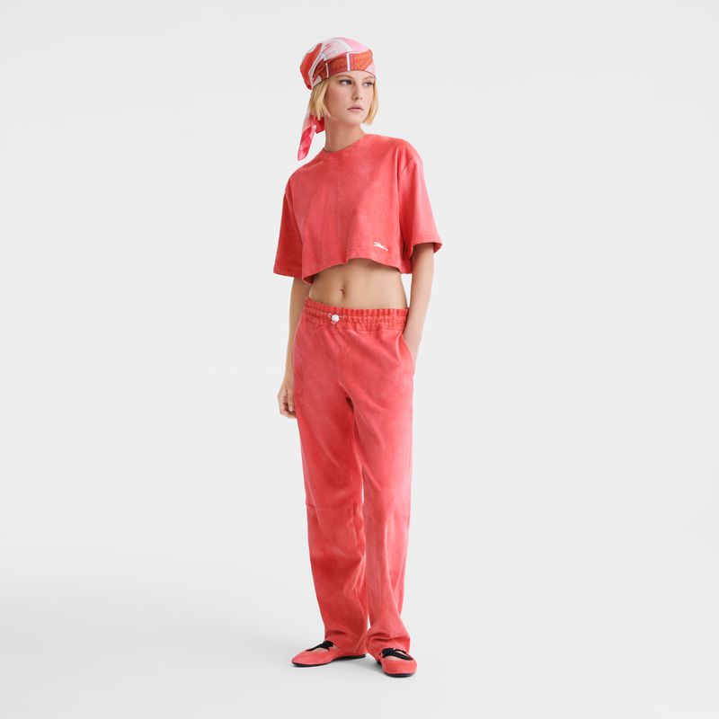 Women Longchamp Leather Straight Pants Pink | Ireland-139QPKFOT