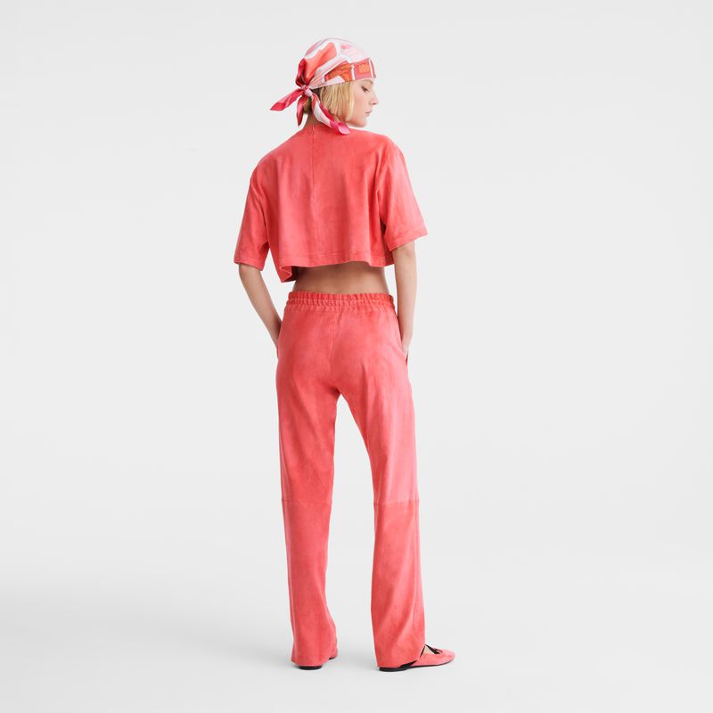 Women Longchamp Leather Straight Pants Pink | Ireland-139QPKFOT
