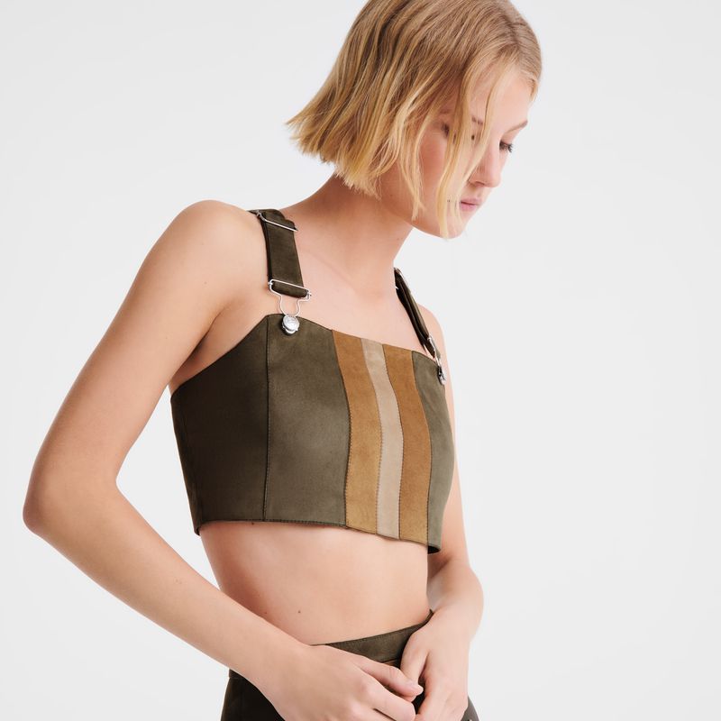 Women Longchamp Leather Top Khaki | Ireland-625VDPYXT