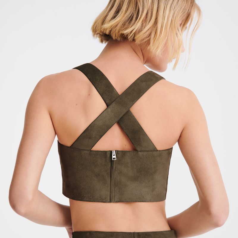Women Longchamp Leather Top Khaki | Ireland-625VDPYXT