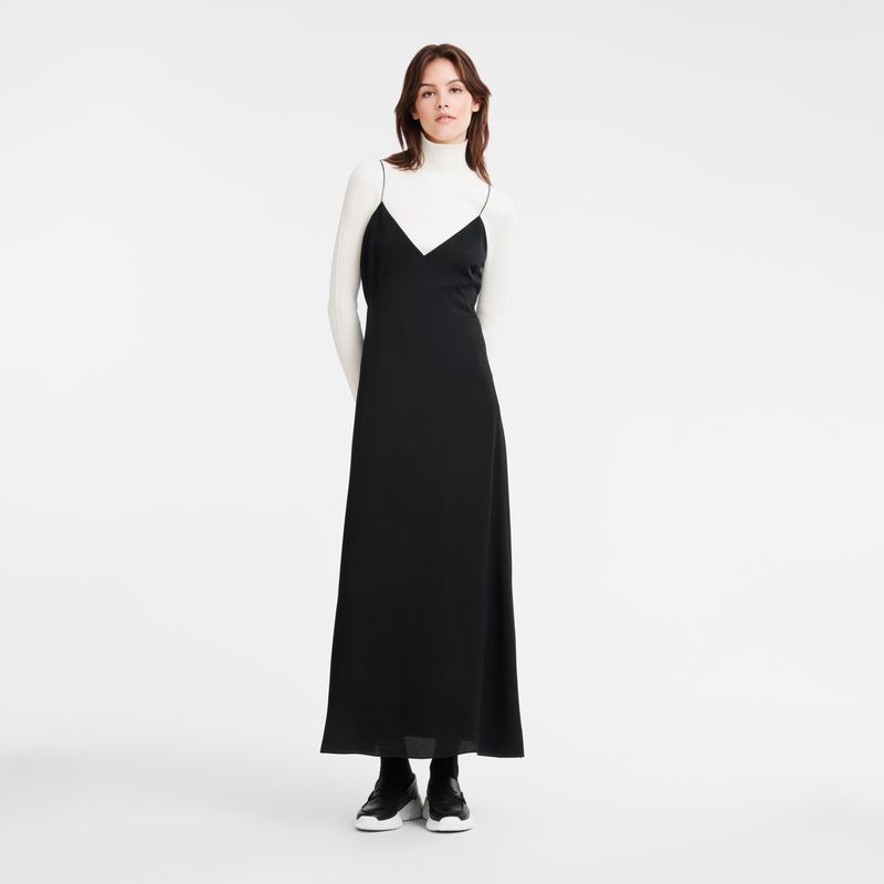 Women Longchamp Long Dress Black | Ireland-526OLZAUH