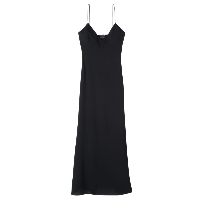 Women Longchamp Long Dress Black | Ireland-526OLZAUH