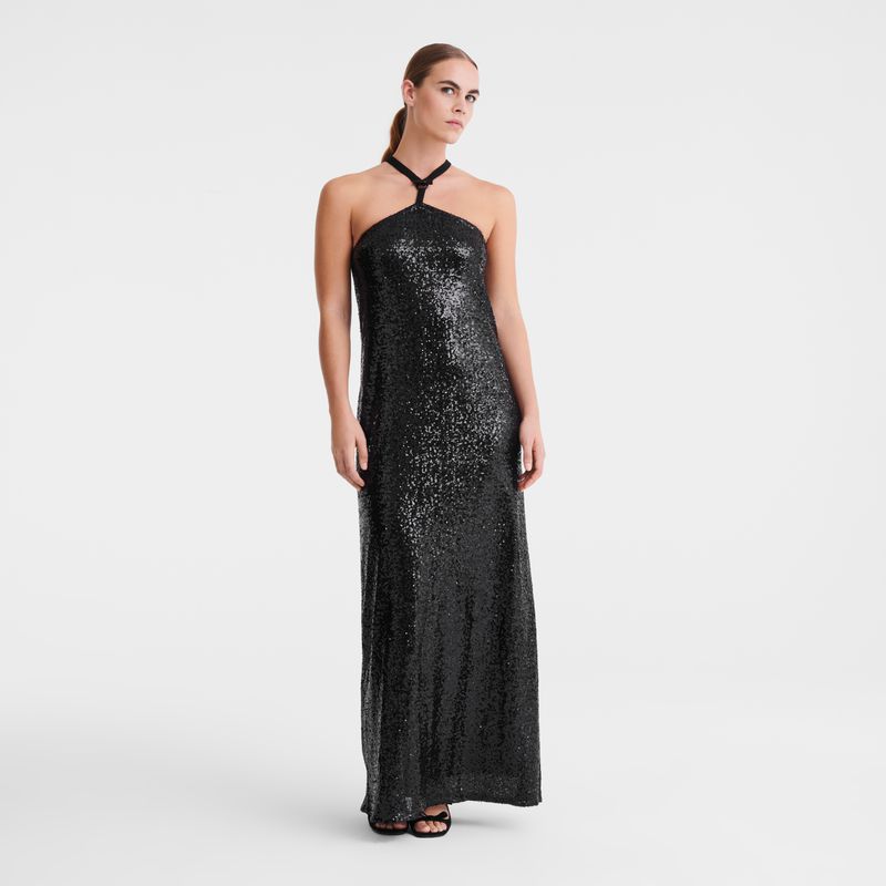 Women Longchamp Long Dress Black | Ireland-692XMLEBW
