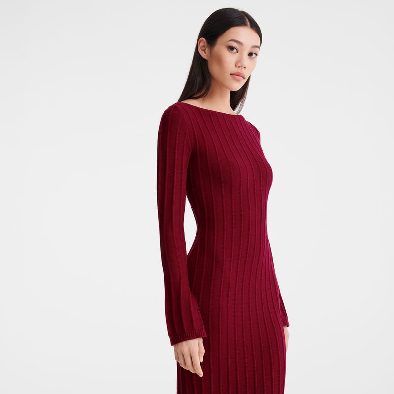 Women Longchamp Long Dress Dark Red | Ireland-614PIKNRV