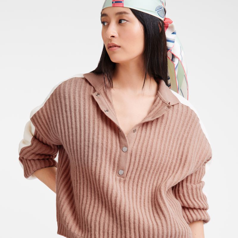 Women Longchamp Polo Collar Jumper Beige | Ireland-389VQOIHK