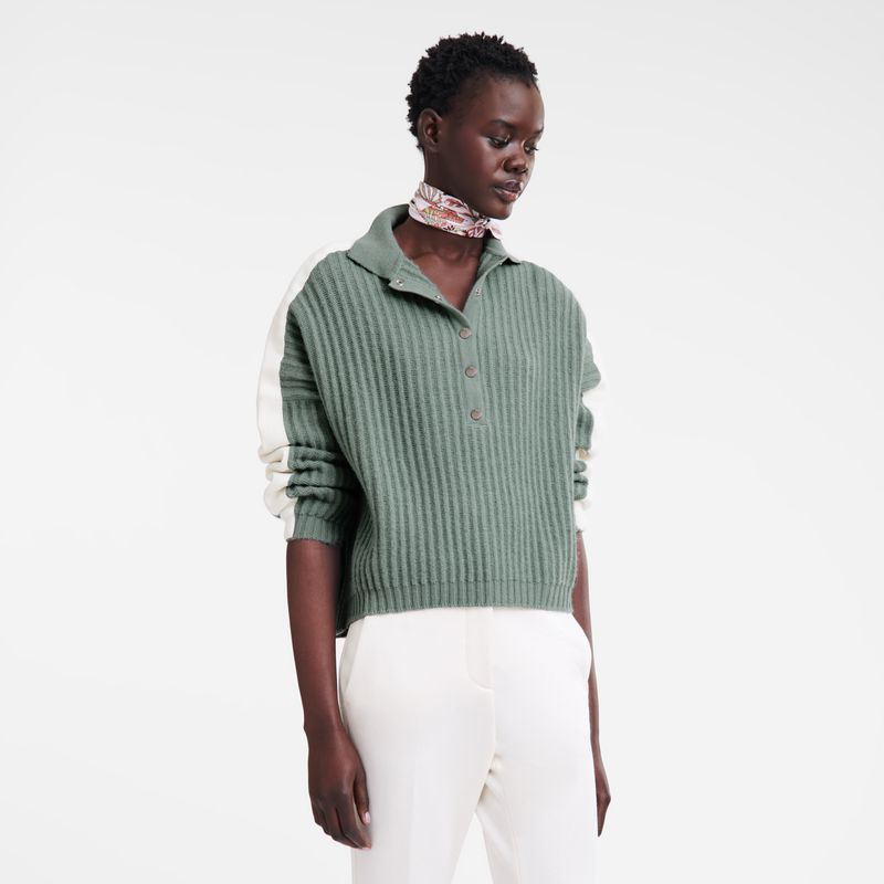 Women Longchamp Polo Collar Jumper Blue | Ireland-813LIRHFG