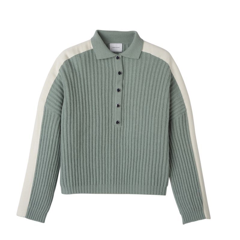 Women Longchamp Polo Collar Jumper Blue | Ireland-813LIRHFG