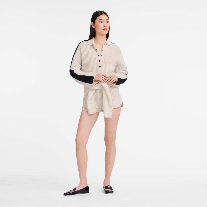 Women Longchamp Polo Collar Jumper Cream | Ireland-243ANZHDL