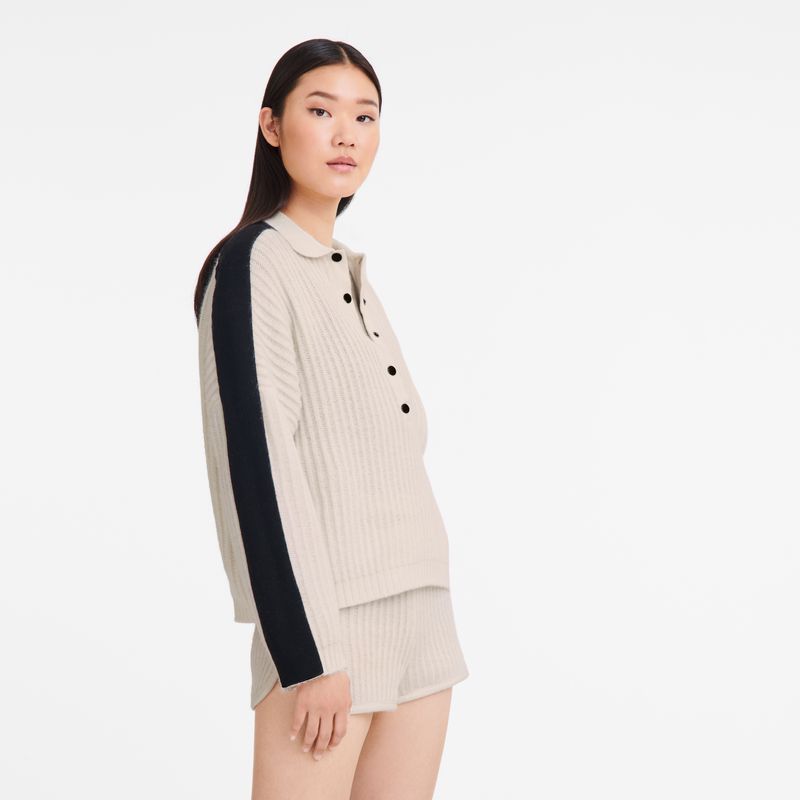 Women Longchamp Polo Collar Jumper Cream | Ireland-243ANZHDL