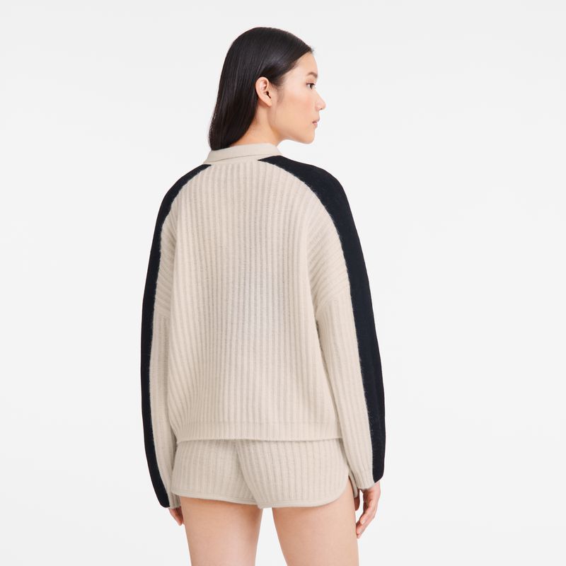Women Longchamp Polo Collar Jumper Cream | Ireland-243ANZHDL