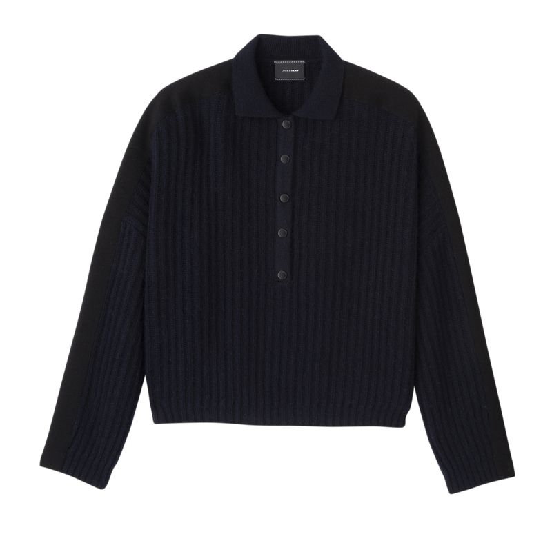 Women Longchamp Polo Collar Jumper Navy | Ireland-961IVWJKE