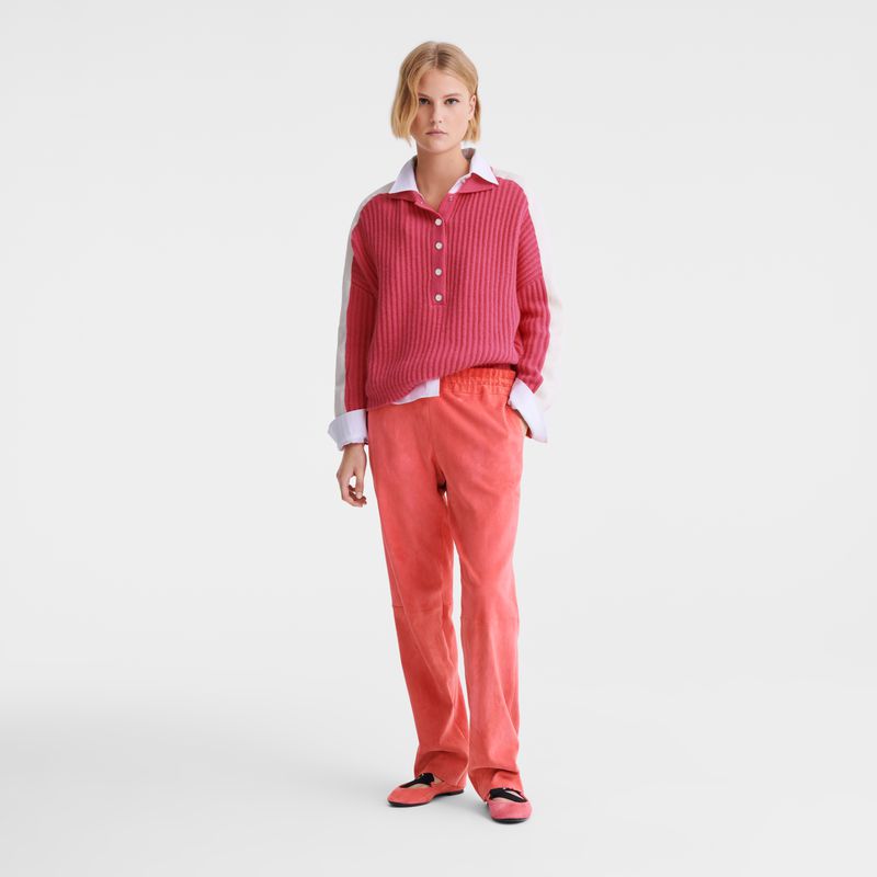 Women Longchamp Polo Collar Jumper Pink | Ireland-612UMILZQ
