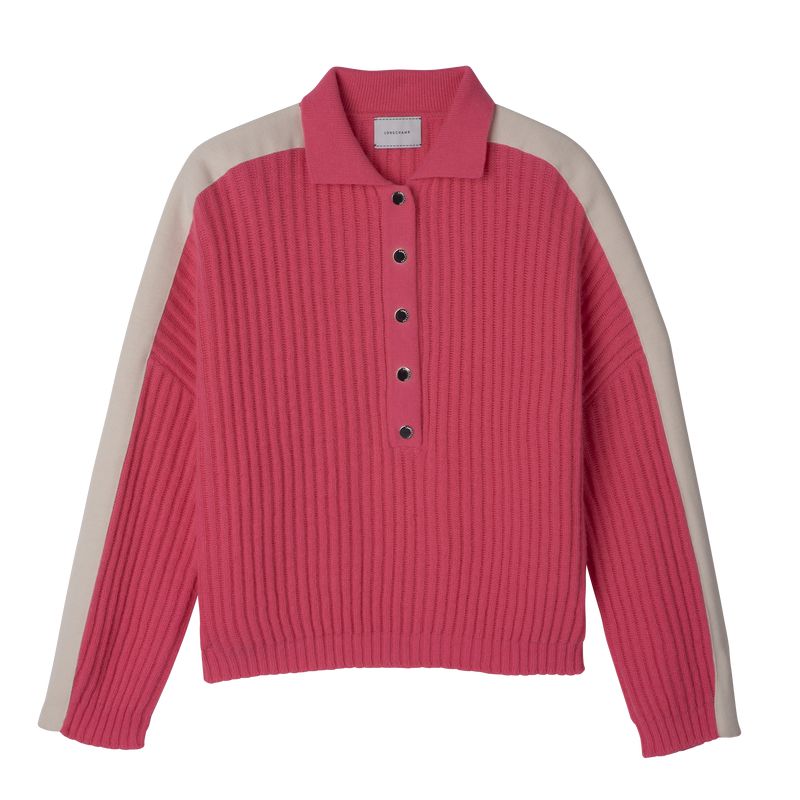 Women Longchamp Polo Collar Jumper Pink | Ireland-612UMILZQ