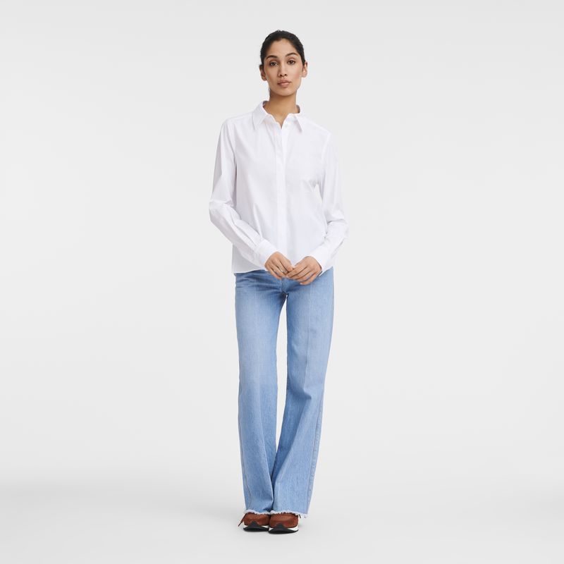 Women Longchamp Popelin Shirts White | Ireland-974OCKLDG