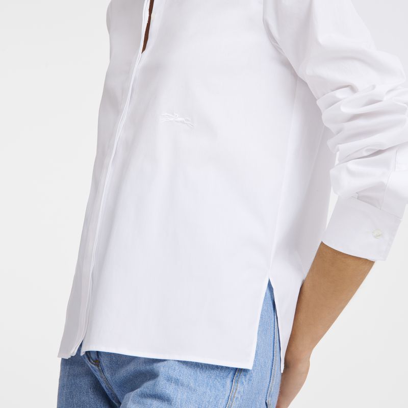 Women Longchamp Popelin Shirts White | Ireland-974OCKLDG