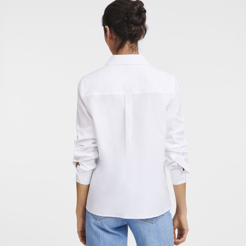Women Longchamp Popelin Shirts White | Ireland-974OCKLDG