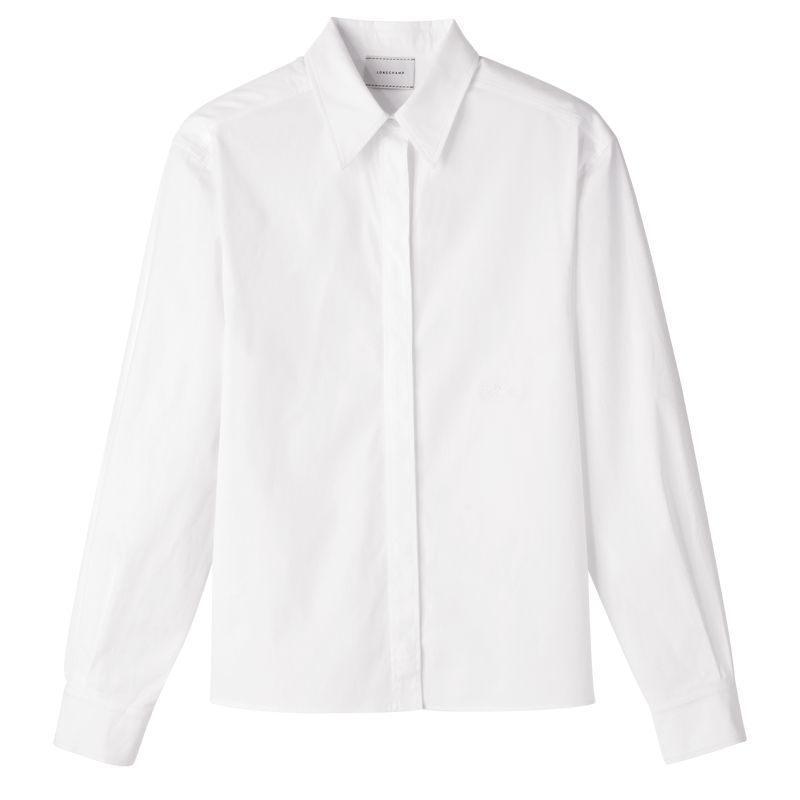 Women Longchamp Popelin Shirts White | Ireland-974OCKLDG