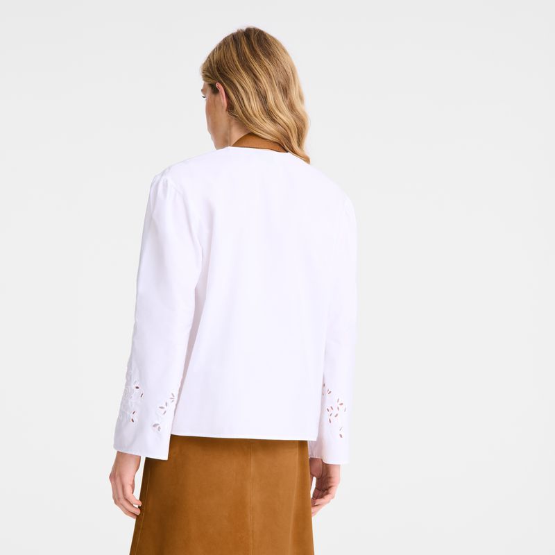 Women Longchamp Poplin Embroidered Blouse White | Ireland-396RJGFHM