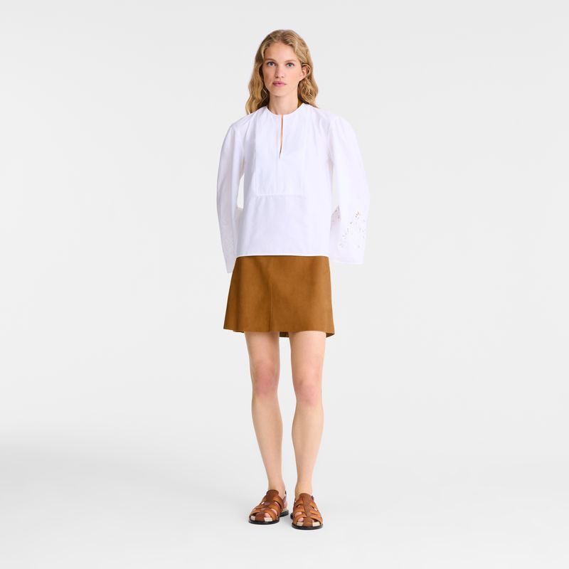 Women Longchamp Poplin Embroidered Blouse White | Ireland-396RJGFHM
