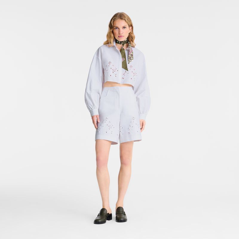 Women Longchamp Poplin Embroidered Shirts White | Ireland-328GJKPFM