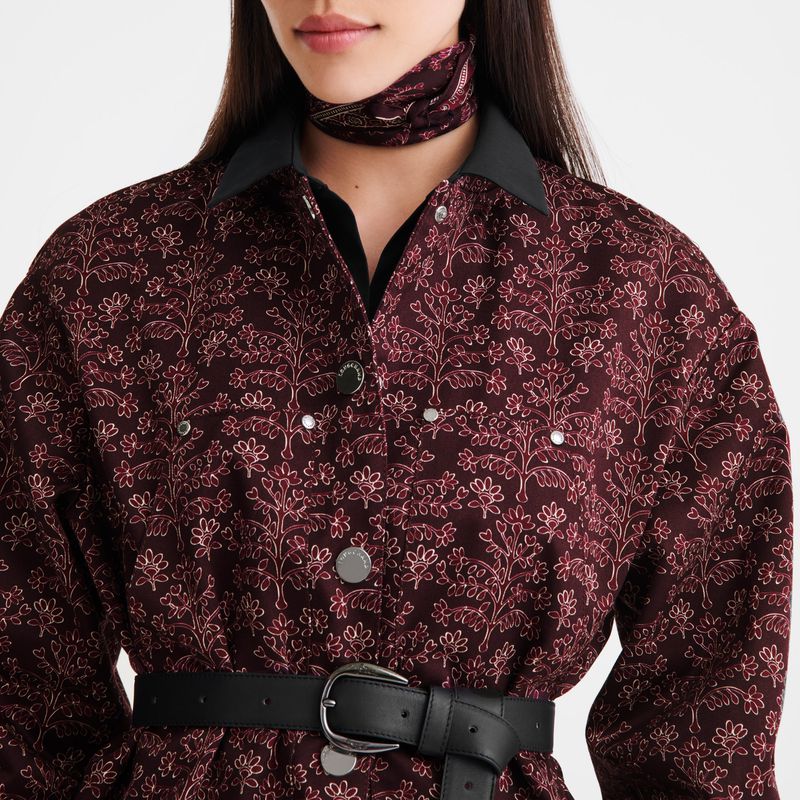 Women Longchamp Printed Gabardine Jacket Burgundy | Ireland-419TFEJXB