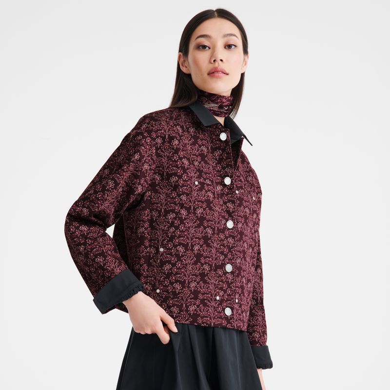 Women Longchamp Printed Gabardine Jacket Burgundy | Ireland-419TFEJXB