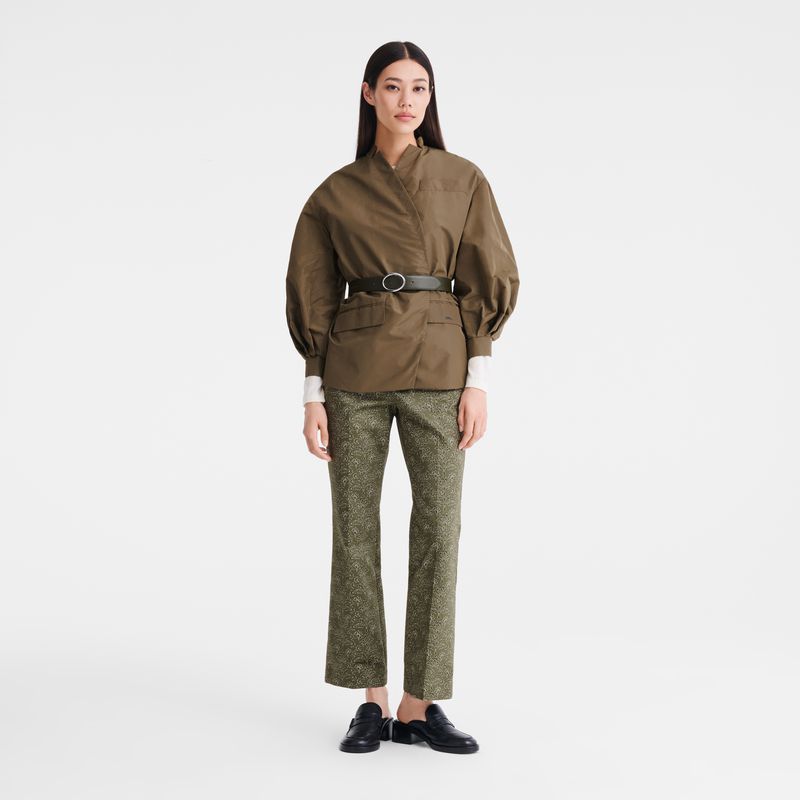 Women Longchamp Printed Gabardine Pants Green | Ireland-197CNOYSQ