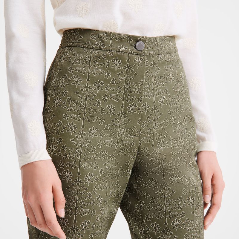 Women Longchamp Printed Gabardine Pants Green | Ireland-197CNOYSQ