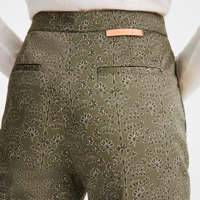 Women Longchamp Printed Gabardine Pants Green | Ireland-197CNOYSQ