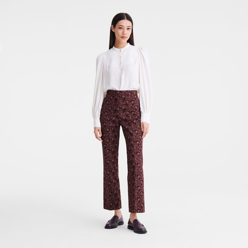 Women Longchamp Printed Gabardine Pants Burgundy | Ireland-857QZOGTR