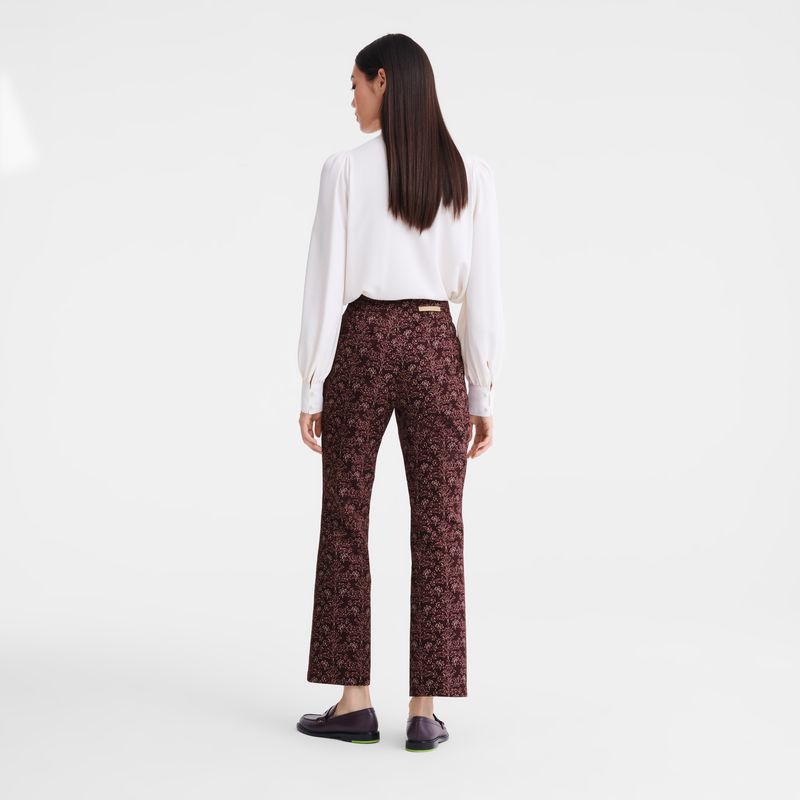 Women Longchamp Printed Gabardine Pants Burgundy | Ireland-857QZOGTR