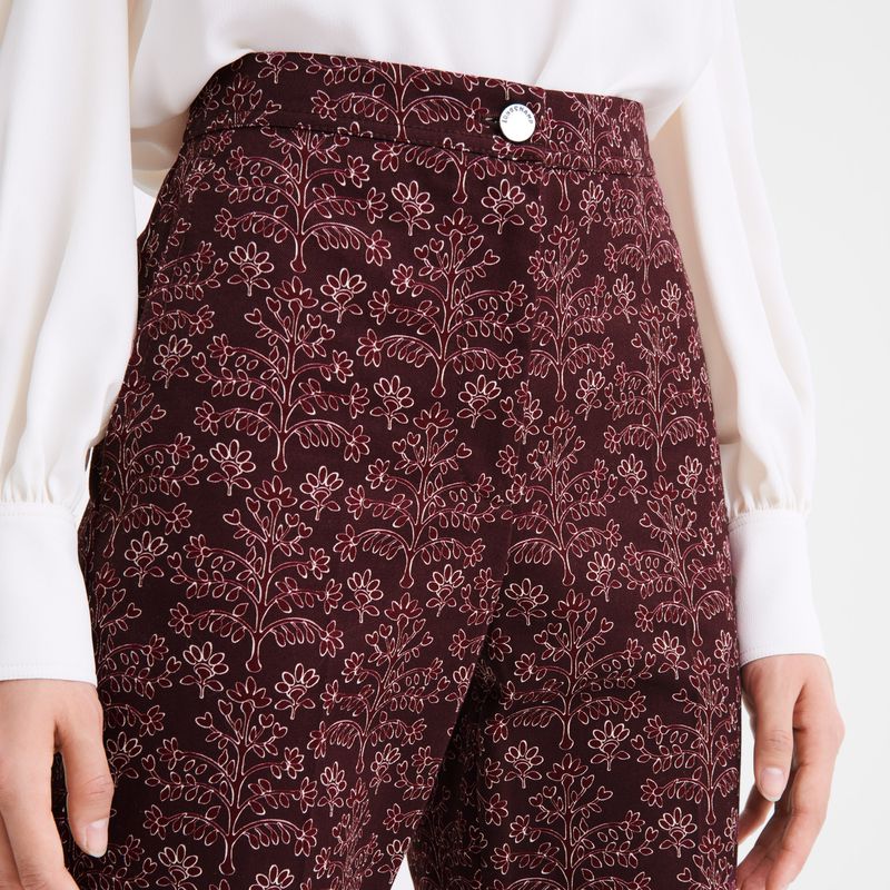 Women Longchamp Printed Gabardine Pants Burgundy | Ireland-857QZOGTR