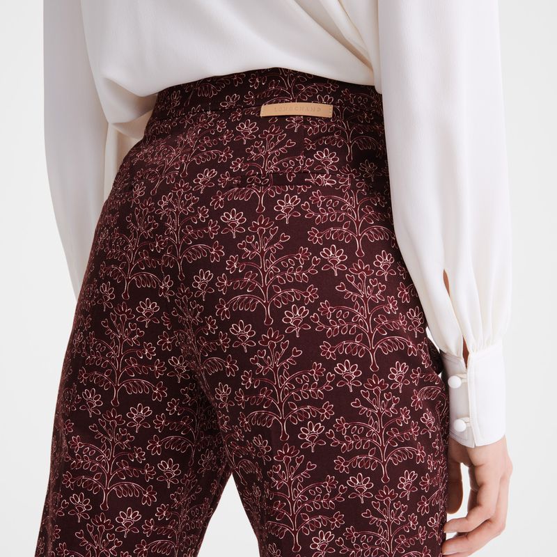 Women Longchamp Printed Gabardine Pants Burgundy | Ireland-857QZOGTR