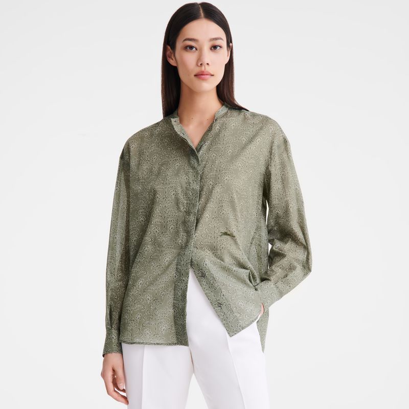 Women Longchamp Printed Veil Shirts Green | Ireland-063QOTWYF