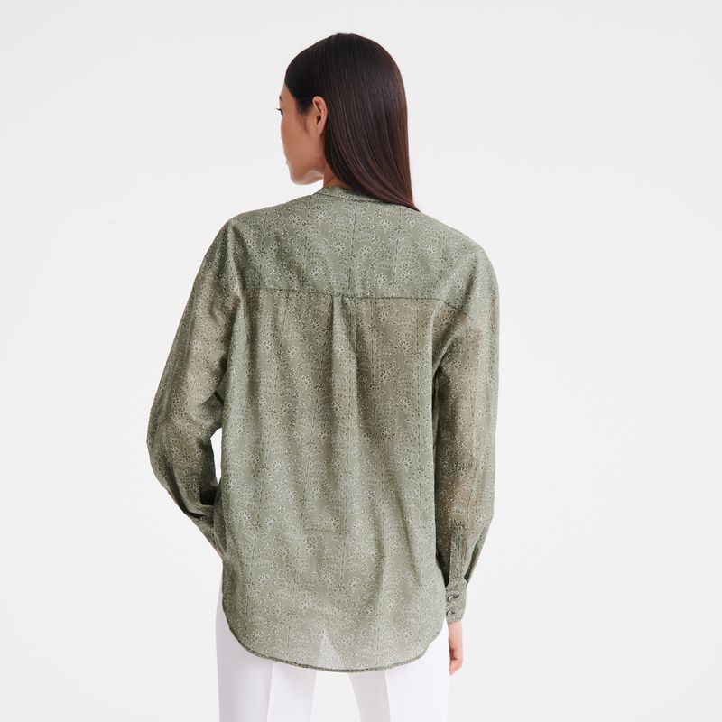 Women Longchamp Printed Veil Shirts Green | Ireland-063QOTWYF