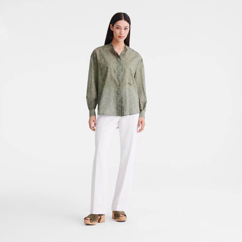 Women Longchamp Printed Veil Shirts Green | Ireland-063QOTWYF