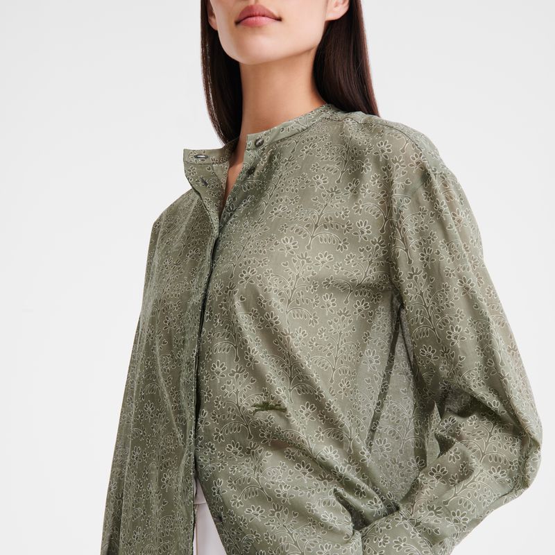 Women Longchamp Printed Veil Shirts Green | Ireland-063QOTWYF