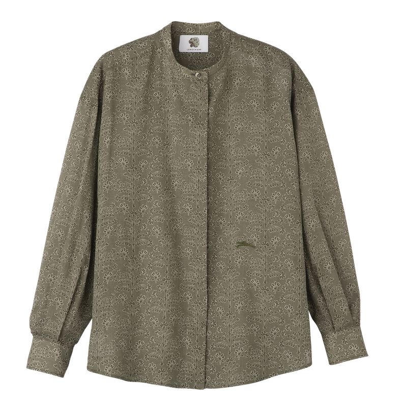 Women Longchamp Printed Veil Shirts Green | Ireland-063QOTWYF