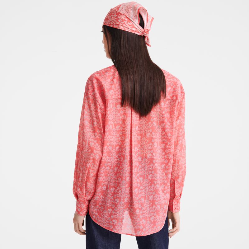 Women Longchamp Printed Veil Shirts Pink | Ireland-589SKLDYU