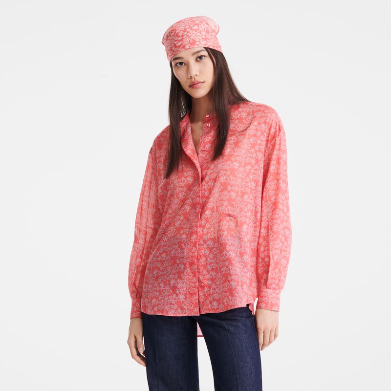 Women Longchamp Printed Veil Shirts Pink | Ireland-589SKLDYU