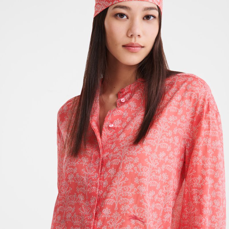 Women Longchamp Printed Veil Shirts Pink | Ireland-589SKLDYU